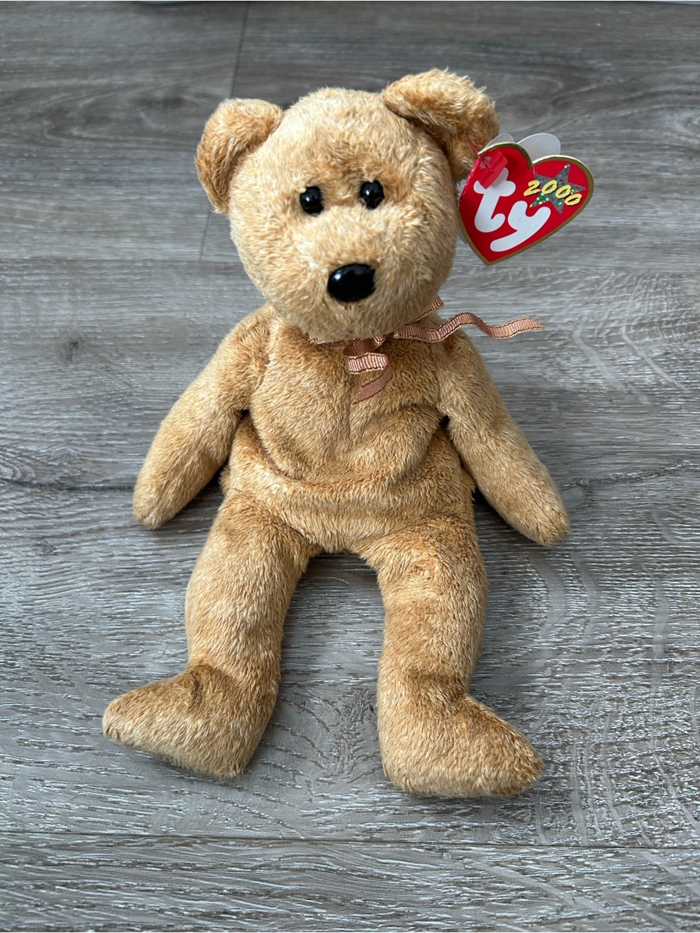 Ty Cashew Beanie Baby Teddy Bear with Ribbon and Tag